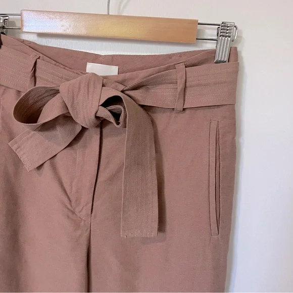 Aritzia Wilfred Jallade Tie Front High Rise Linen Blend Trouser Pant Pink size 6 - Picture 6 of 15